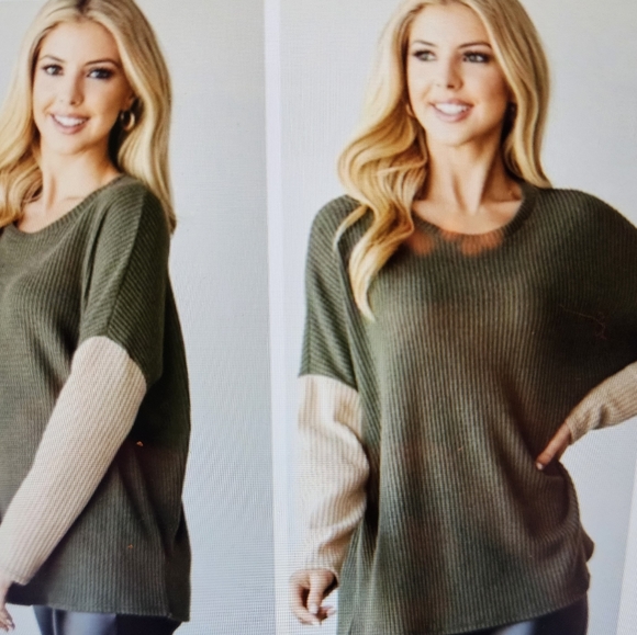 A Girl Thing Olive and Beige Knit Top - Picture 1 of 5